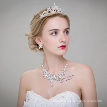 Crown+Necklace+Earings 3pcs Jewelry sets for woman Bridal Crystal silver Jewelry Sets Dubai